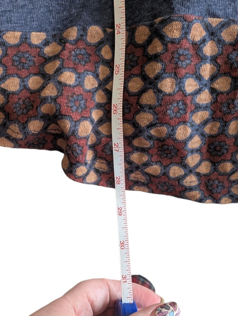 Lucky Brand Heather Blue Floral Medallion Border Print Peasant Top Tunic Large - Picture 4 of 5